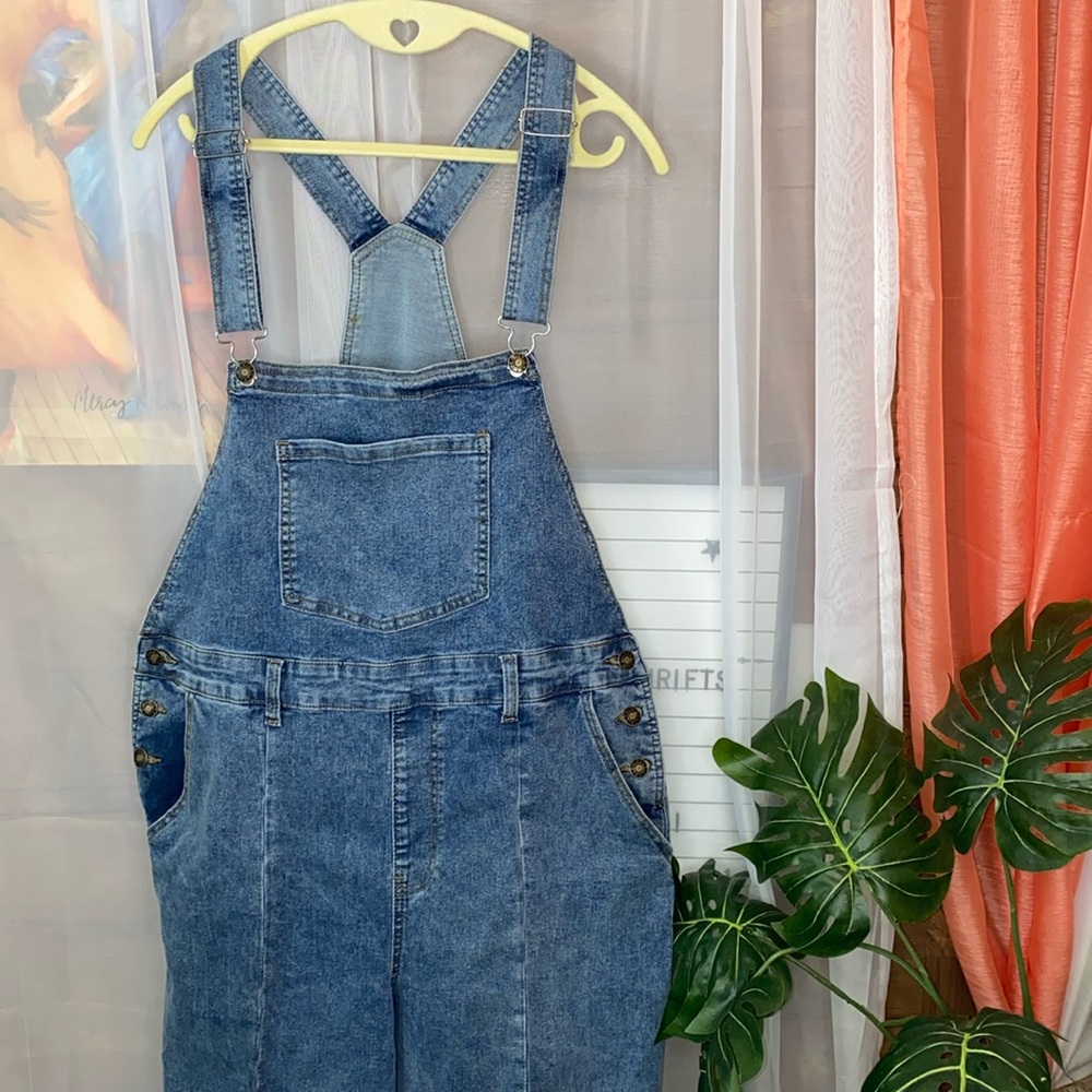 Oversized Wide Leg Denim Overalls XL